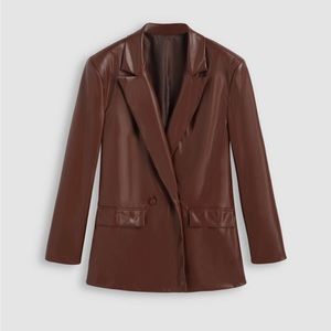 NWT Oversized Faux Leather Brown Blazer